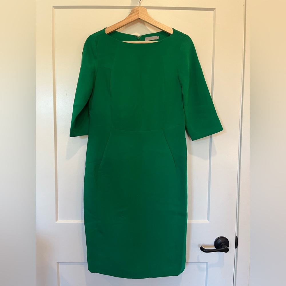 COS Kelly green sheath 3/4 sleeve career office cocktail dress Sz 4 (36)